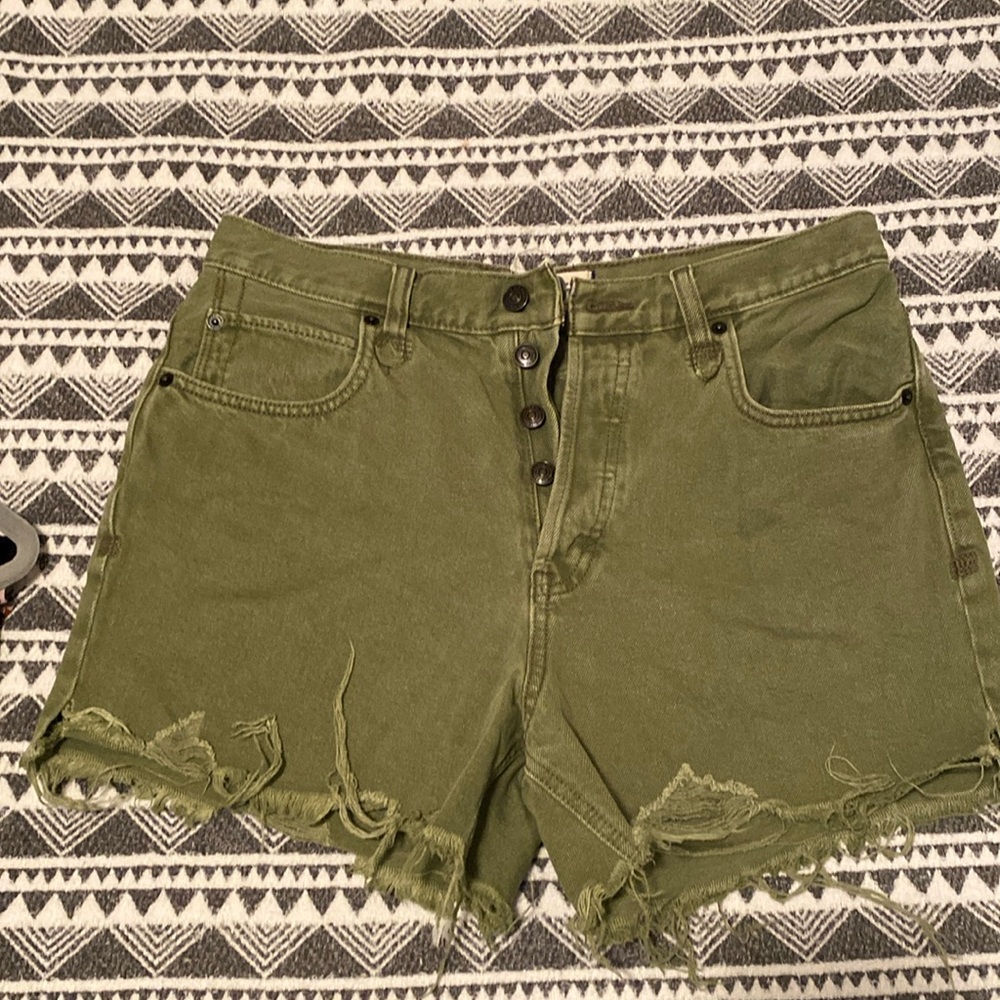 We The Free green cut off denim shorts